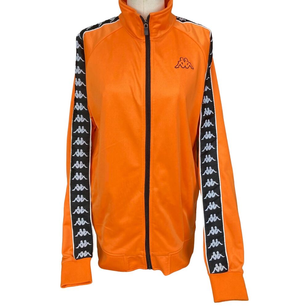 Kappa Womens Large Track Jacket Orange Full Zip Logo Tape Sleeves 20x26